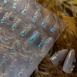 Charming Blue Sparrow Feather Rhinestone Wings Peacock Sparrow Dreamy Jelly Stars Self Adhesive Nail Art Stickers Manicure Decal (ONLINE ORDER ONLY)