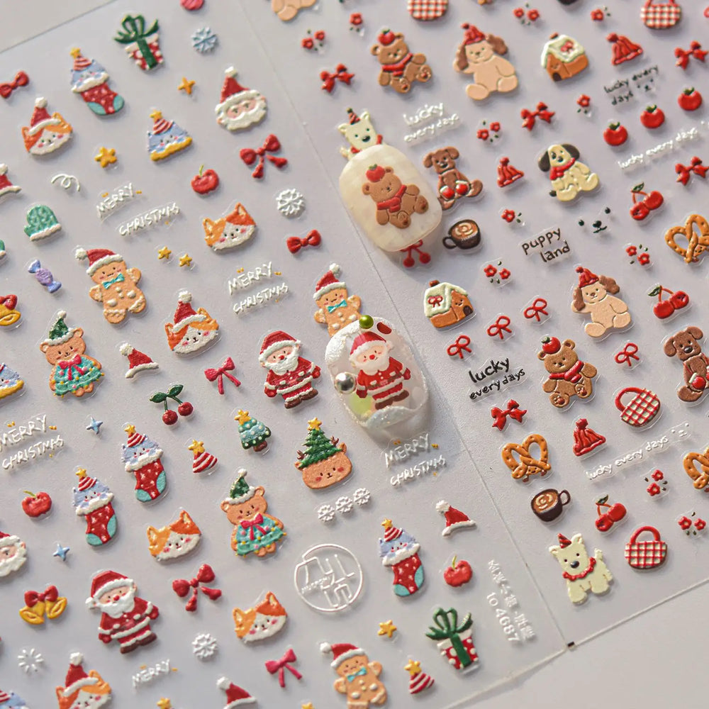 Cute Bowknot Dog Puppy Bear Strawberry Cake Fruit Juice Coffee Desserts Corgi Cherry Adhesive Nail Art Stickers Manicure Decals (ONLINE ORDER ONLY)