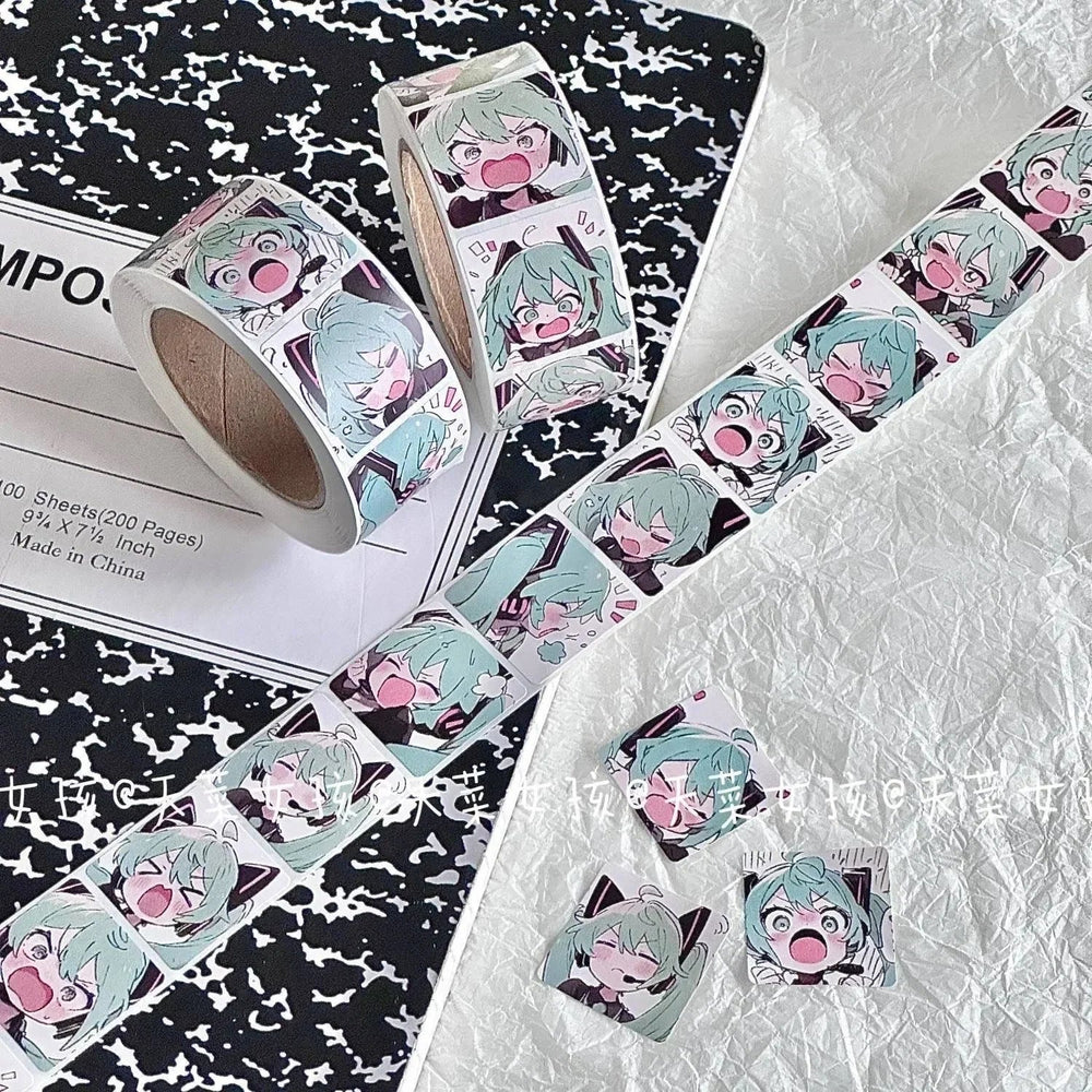 New500PCS Japanese Classic Anime Hatsune Miku Roll Sticker Handbill Material Cute High Appearance Level Envelope Sealing Sticker (ONLINE ORDER ONLY)