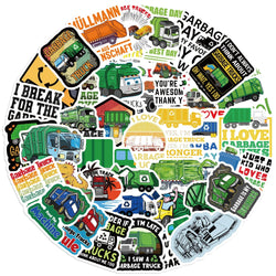50PCS Green Garbage Truck Stickers For Suitcase Skateboard Laptop Luggage Phone Car Styling DIY Decal Sticker (ONLINE ORDER ONLY)