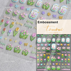 Cute  Pink Blue Nature Tulip Star Heart Butterfly Peach Blossom Jelly Embossed Relief Adhesive Nail Art Stickers Manicure Decals (ONLINE ORDER ONLY)