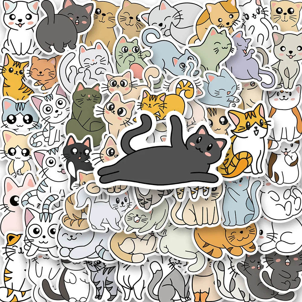 60PCS Cute Cat Stickers for Bike, Skateboard, Car, Helmet, Notebook, Computer, Kids Toy (Online Order Only)