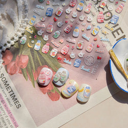 Cute Bowknot Rabbit Fruit Juice Beverage Drink Strawberry Peach Banana Adhesive Nail Art Decoration Stickers Manicure Decals (ONLINE ORDER ONLY)