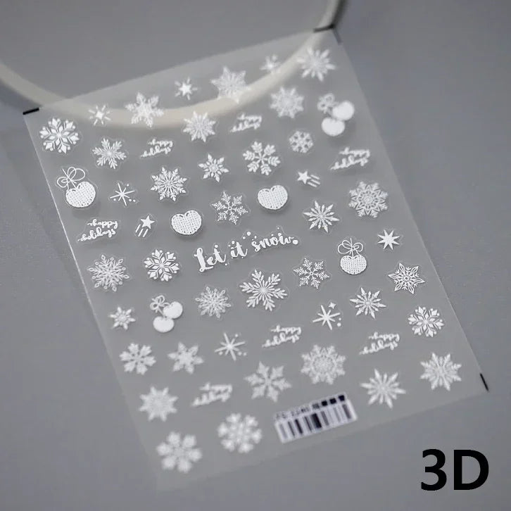 Bronzing Jelly Laser Snowflake Christmas Hot 5D Soft Embossed Relief Self Adhesive Nail Art Decoration Sticker 3D Manicure Decal (ONLINE ORDER ONLY)