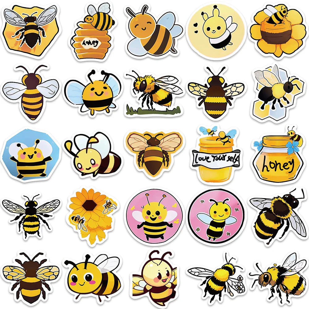 10/30/50PCS Kawaii Bee Cartoon Stickers Cute Decals Toys Decoration DIY Skateboard Phone Notebook fridge Cute Sticker For Kids (ONLINE ORDER ONLY)