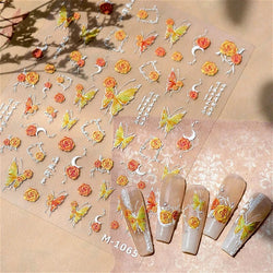 Gradual Asymmetric Butterfly Rose Flower Moon Ancient Poem 5D Reliefs Self Adhesive Nail Stickers JellyManicure Decals Wholesale (Online Order Only)