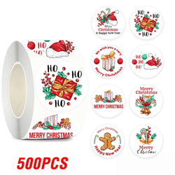 100-500pcs Merry Christmas Sticker , Round Adhesive Decoration Sticker for Cards Envelope Seal Xmas Gift Wraps Box Bags (ONLINE ORDER ONLY)