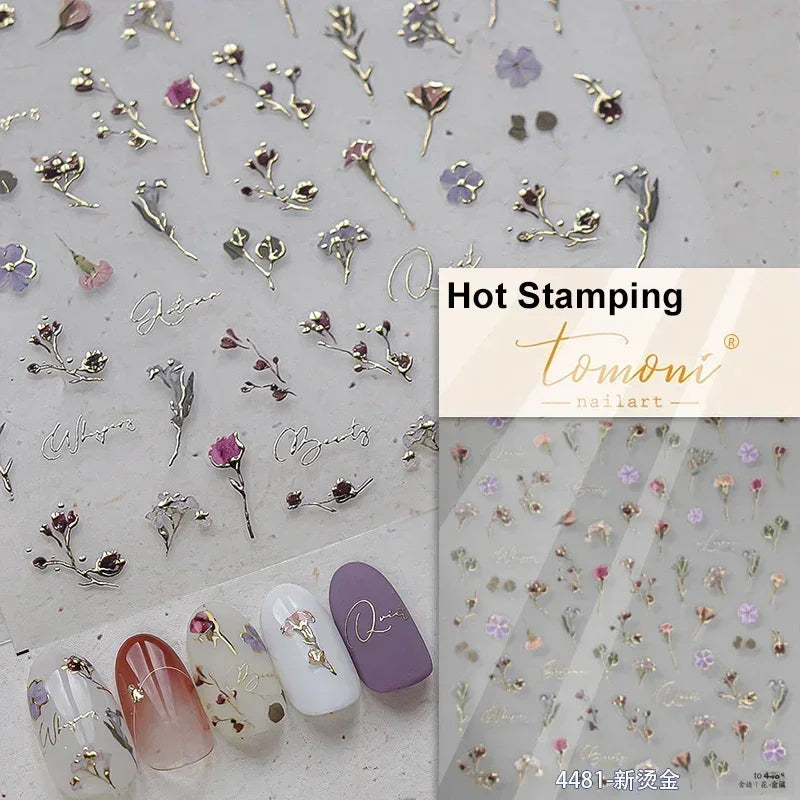 Pale Flower Bouquet Label Bowknot Stationery Sunflower Daisy Leaf 3D Self Adhesive Nail Art Stickers Rhinestone Manicure Decals (Online Order Only)