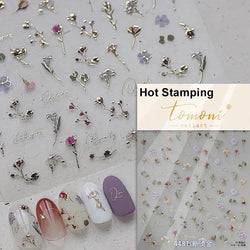 Pale Flower Bouquet Label Bowknot Stationery Sunflower Daisy Leaf 3D Self Adhesive Nail Art Stickers Rhinestone Manicure Decals (Online Order Only)