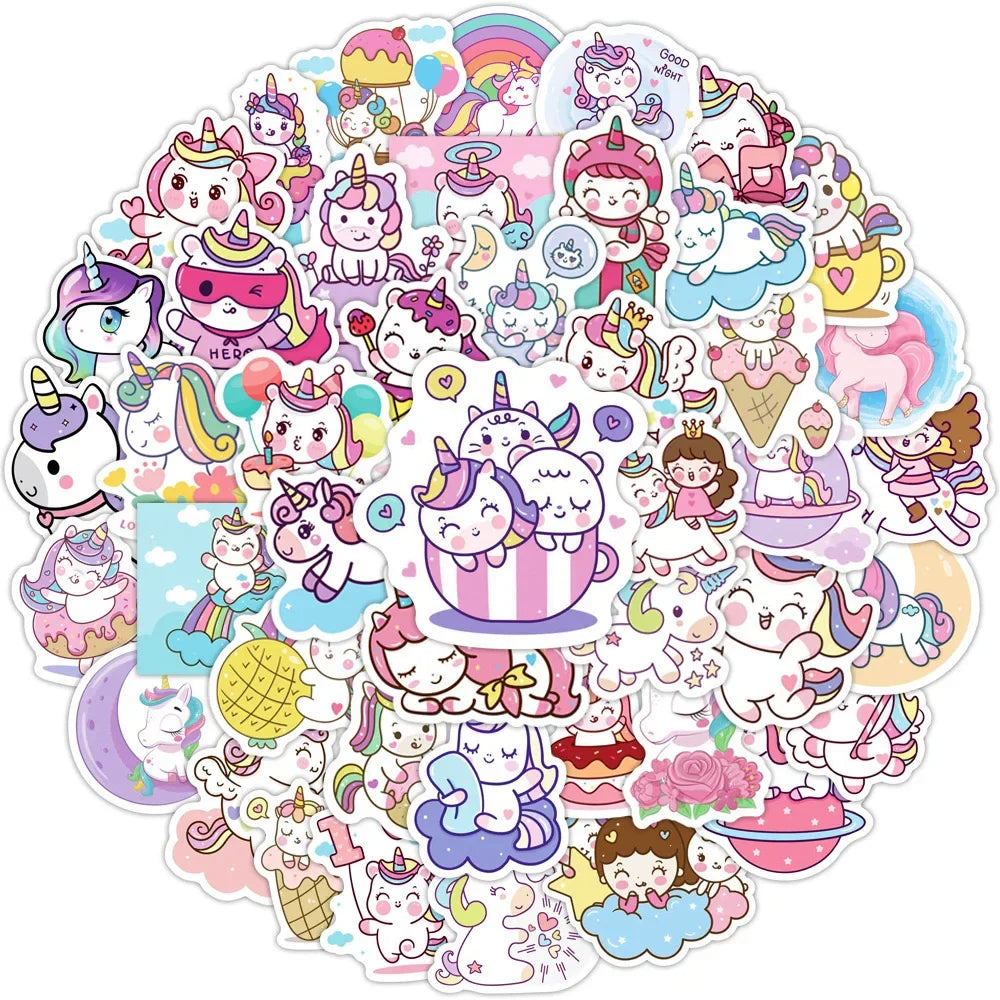 10/50pcs Cartoon Cute Rainbow Unicorn Stickers Pack for Scrapbooking Laptop Travel Luggage Laptop Wall Car Decoration Decal (ONLINE ORDER ONLY)