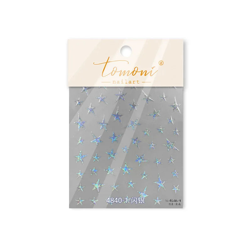 Irregular Stars Red Silver Five-pointed Star Meteor Shiny 5D Self Adhesive Nail Art Stickers Romantic Rhinestone Manicure Decals (ONLINE ORDER ONLY)