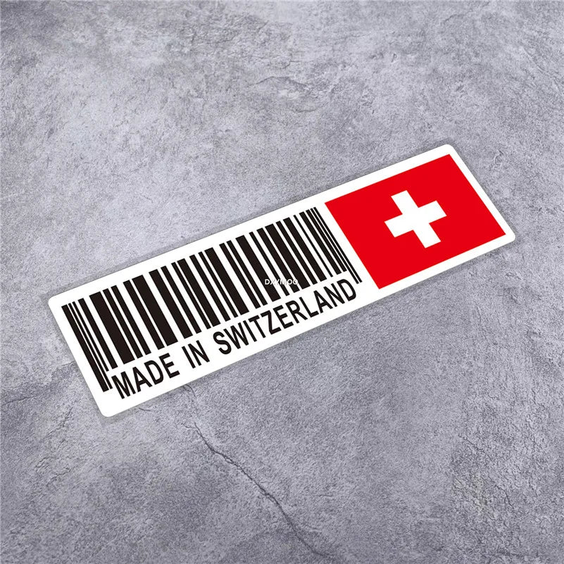 National Flag Bar Code Made in Germany Switzerland USA Italy Stickers Car Styling Vinyl Tape Motorcycle Decal Waterproof (ONLINE ORDER ONLY)