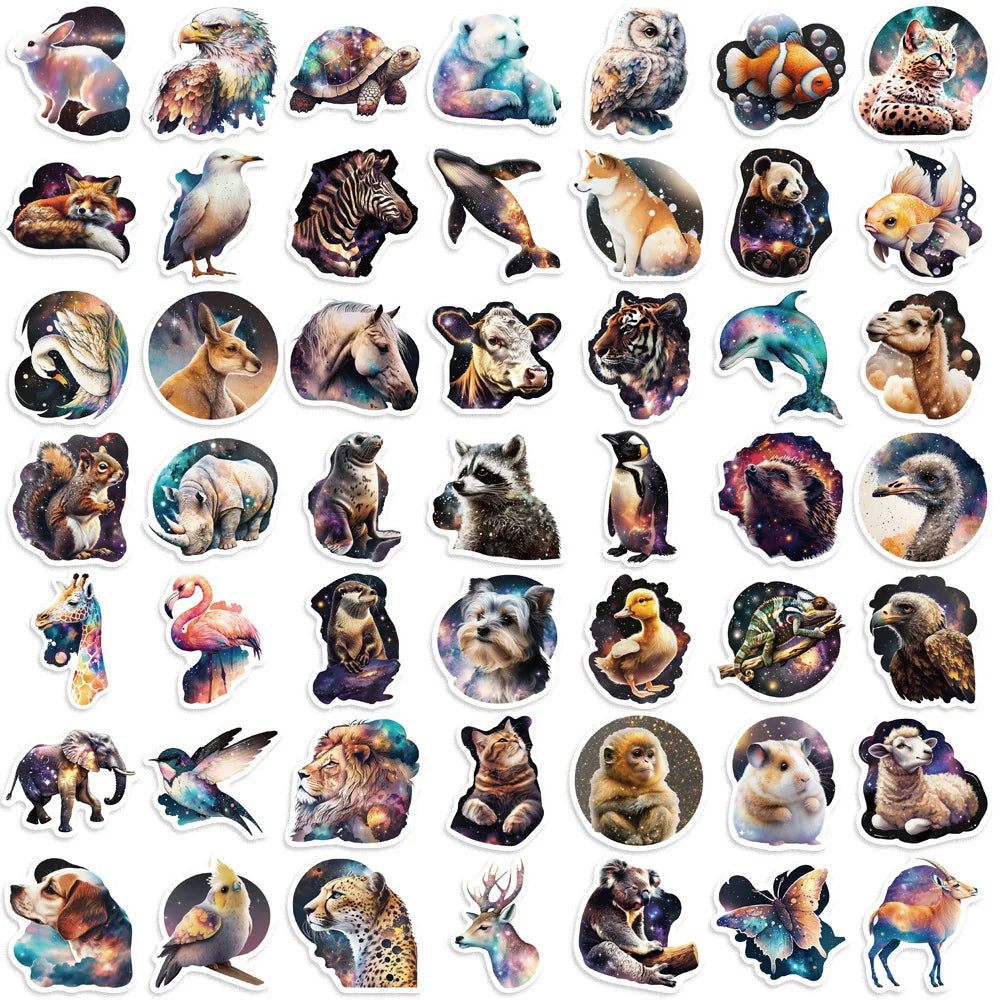 50Pcs Creative Animals Graffiti Stickers Starry Sky DIY Phone Guitar Laptop Suitcase Cup Waterproof Kids Toy Birthday Gifts (Online Order Only)