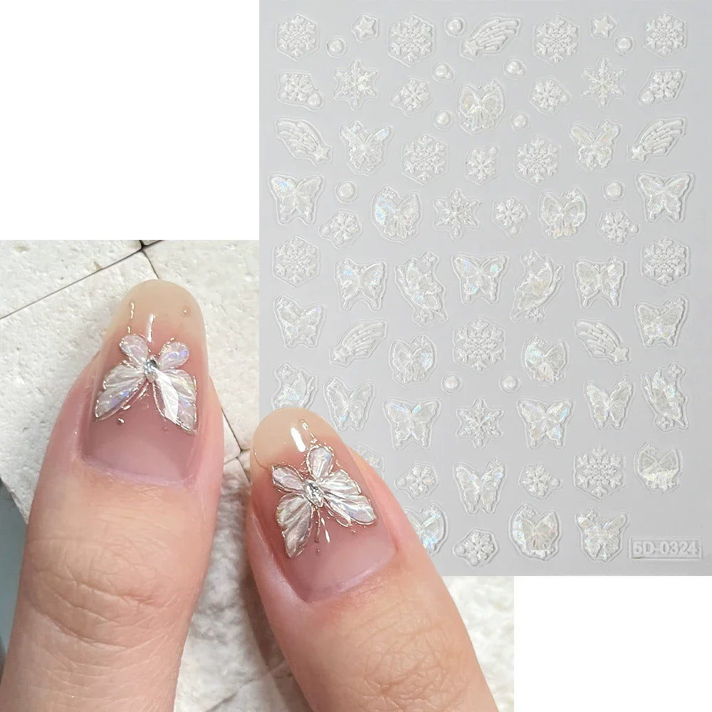 1pcs Pink Christmas Nail Stickers Shiny Shell Light Nail Art Parts Stickers Cute Snowflakes Star Wreath Nail Decorations Decals* (ONLINE ORDER ONLY)