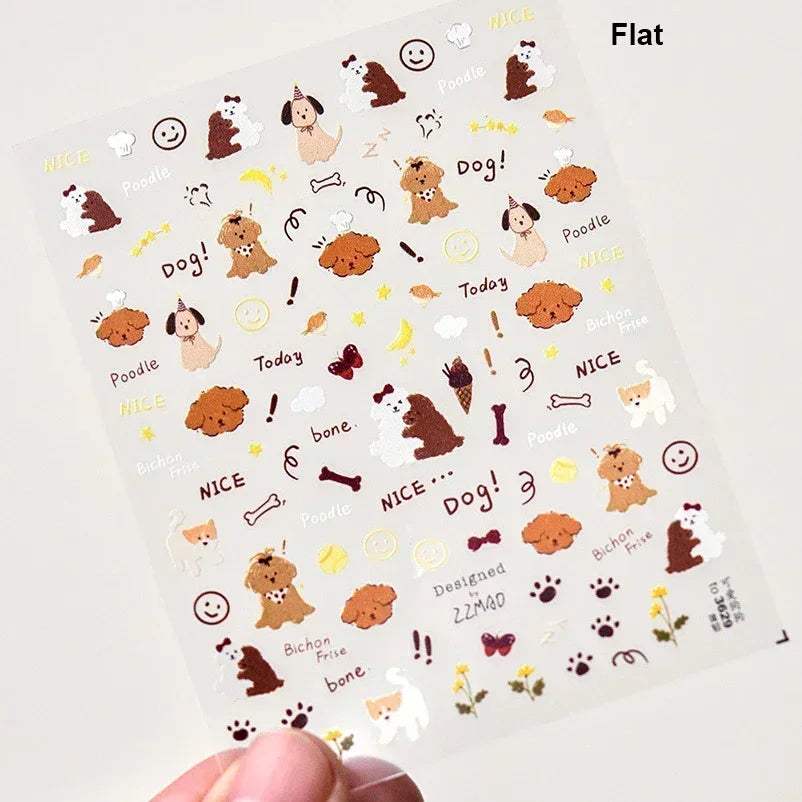 Cute Bowknot Dog Puppy Bear Strawberry Cake Fruit Juice Coffee Desserts Corgi Cherry Adhesive Nail Art Stickers Manicure Decals (ONLINE ORDER ONLY)