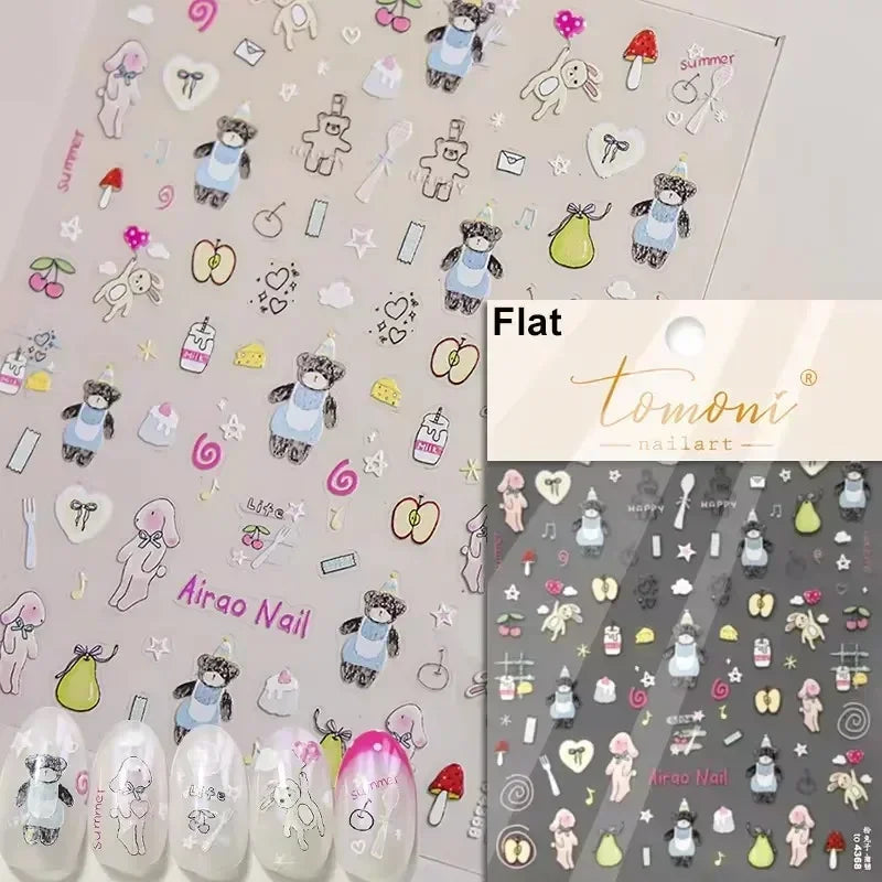 Bowknot Dog puppy Christmas Hat Strawberry Cake Food Coffee Cherry Love Heart Adhesive Nail Art Sticker Reliefs Manicure Decals (Online Order Only)