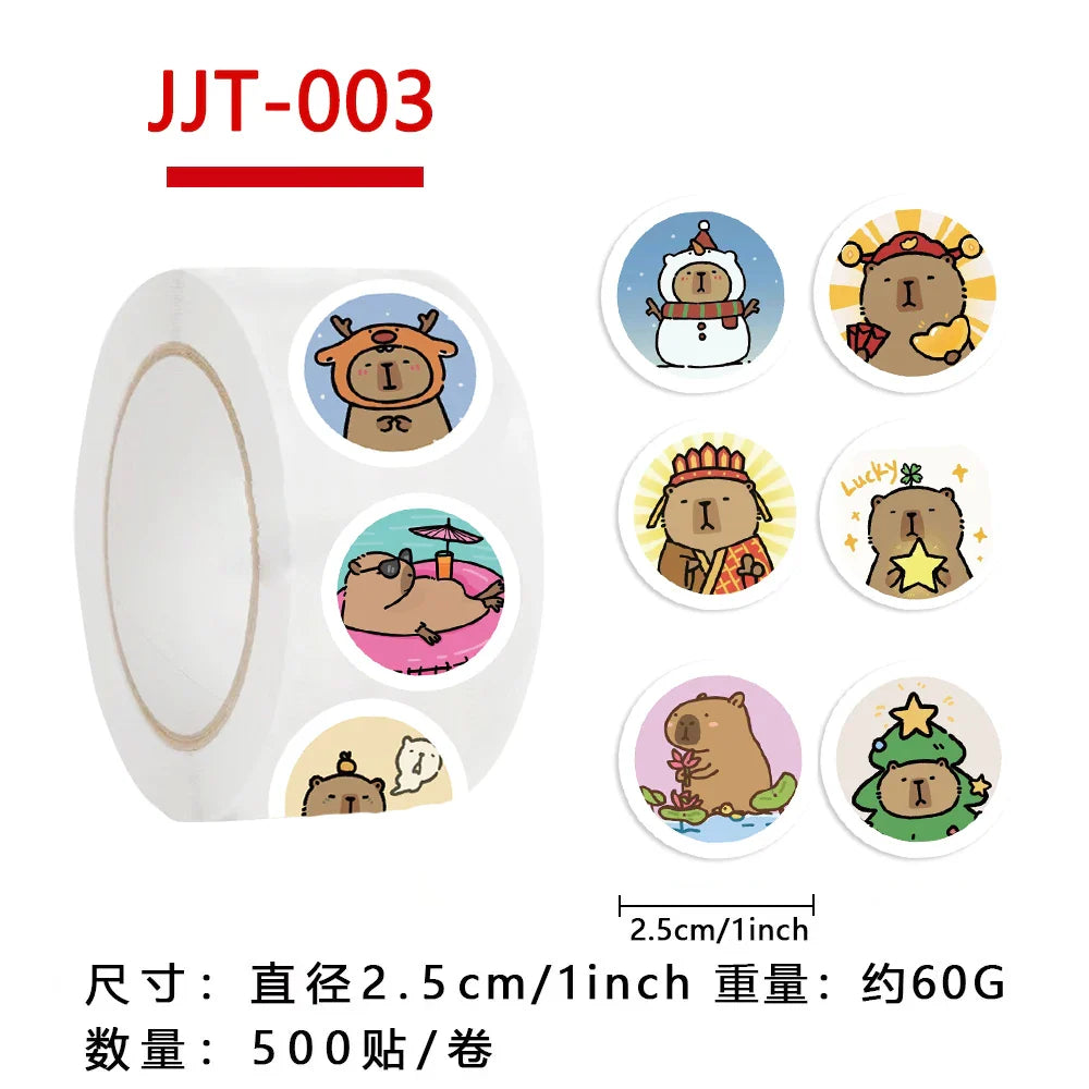 500PCS Round Cartoon Capybara PVC Graffiti Sticker Sticky Aesthetic Decorative Scrapbook DIY Child Phone Stationery Supply (ONLINE ORDER ONLY)