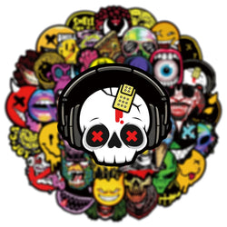 50Pcs Cool Horror Skull Stickers Waterproof for Phone Skateboard Guitar Laptop Car Motorcycle Helmet Decals Graffiti Toys (ONLINE ORDER ONLY)