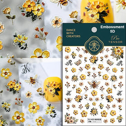 Hot Stamping Colourful Sunflower Starry Night Impressionism Embossment Adhesive Nail Art Sticker Shiny Rhinestone Manicure Decal (Online Order Only)