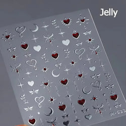 Flat Small Pink Brown Halo Dyeing Love Heart Geometric Leopard Shiny Jelly Chic Embossed Relief Nail Art Stickers Manicure Decal (Online Order Only)