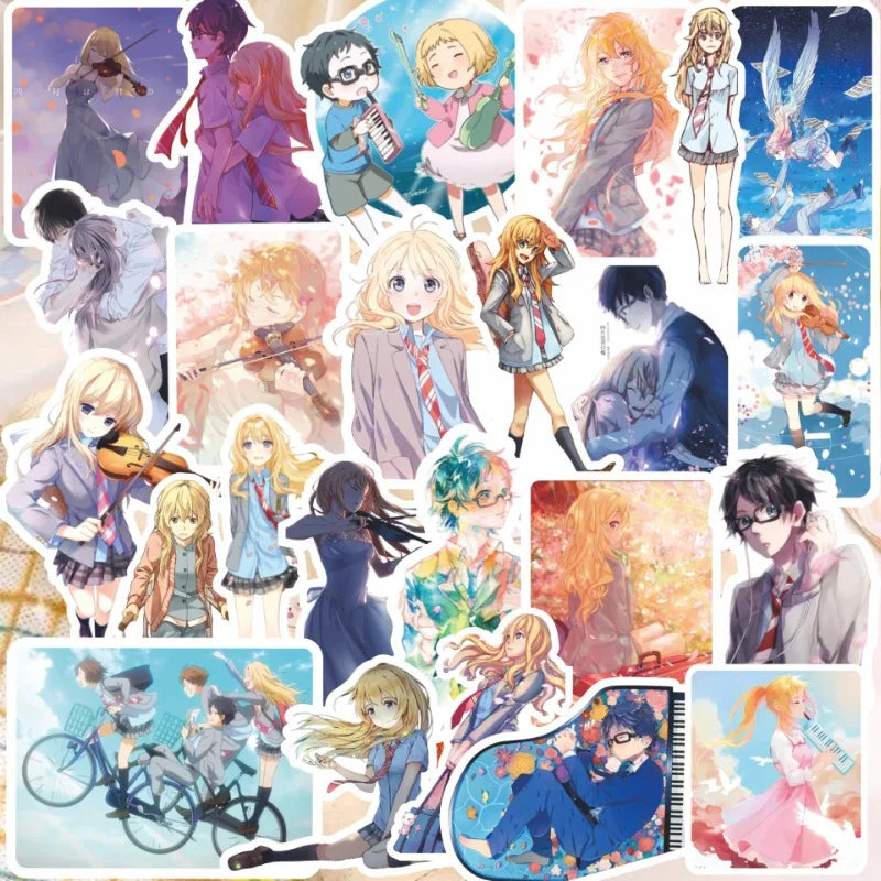 65pcs Your Lie in April Stickers for Laptop, Phone, Car, Scooter, Suitcase, Water Bottle, Stationery, Refrigerator (ONLINE ORDER ONLY)