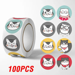 100-500pcs Cartoon Cat Stickers Round Adhesive Labels For Student Teacher Prize Business Gift Wraps Decorative Stickers (ONLINE ORDER ONLY)