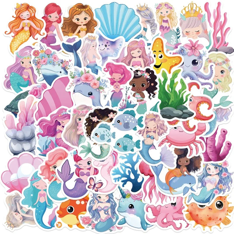 10/30/50PCS Cute Mermaid PVC Sticker Aesthetic Chidlren's Stationery Korean Decoration Scrapbooking School Supplies for Kids (ONLINE ORDER ONLY)