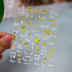 1PC Holographic Laser Heart Nail Stickers-3D Self-Adhesive Golden White Valentines Day Nail Decals For Women Nail Art Decoration (ONLINE ORDER ONLY)