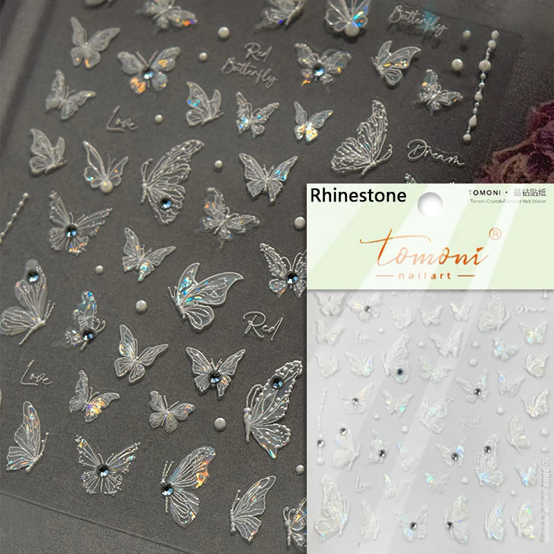 Charming White Shiny Pearl Rhinestone Wings Feathers Crown Moon Stars 3D Self Adhesive Nail Art Sticker Manicure Decal Wholesale (ONLINE ORDER ONLY)