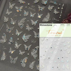 Charming White Shiny Pearl Rhinestone Wings Feathers Crown Moon Stars 3D Self Adhesive Nail Art Sticker Manicure Decal Wholesale (ONLINE ORDER ONLY)