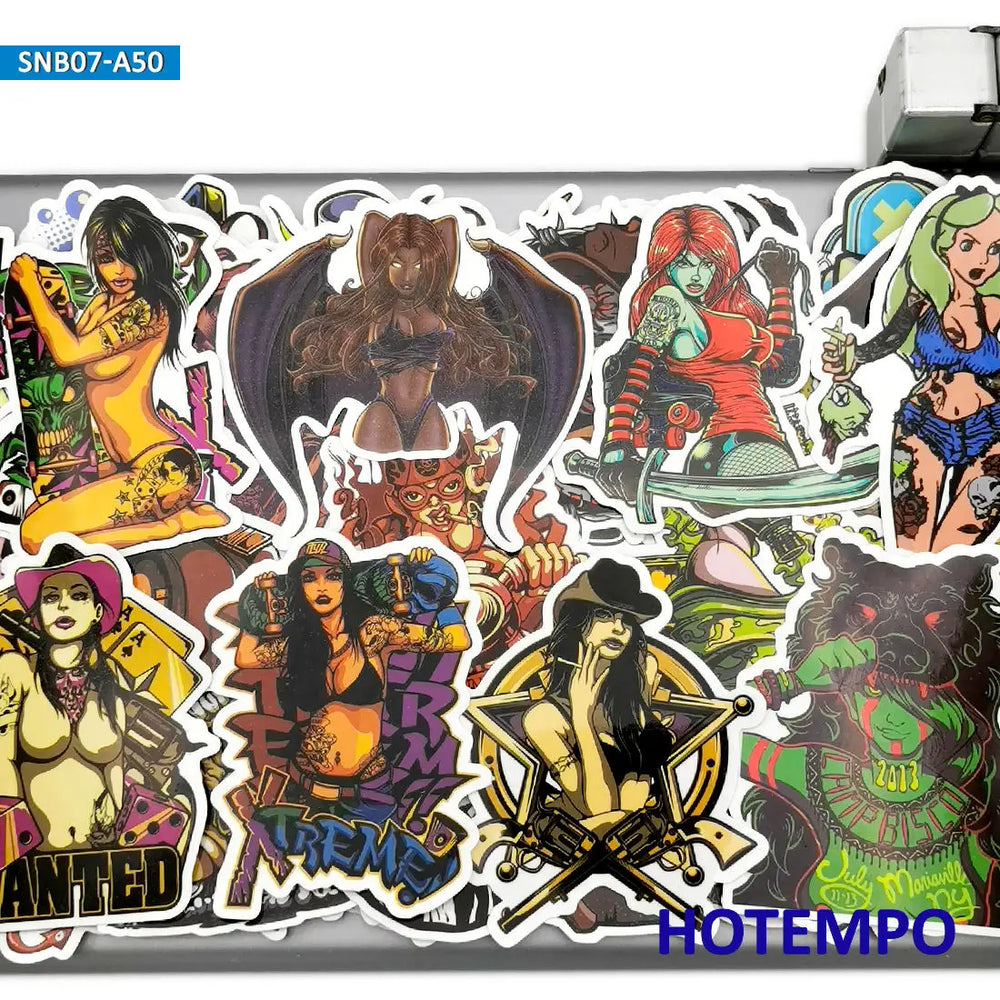 50Pieces Retro Skeleton Motorcycle Rider Decals Skull Monster Demon Funny Stickers for Bike Skateboard Phone Laptop Car Sticker (Online Order Only)
