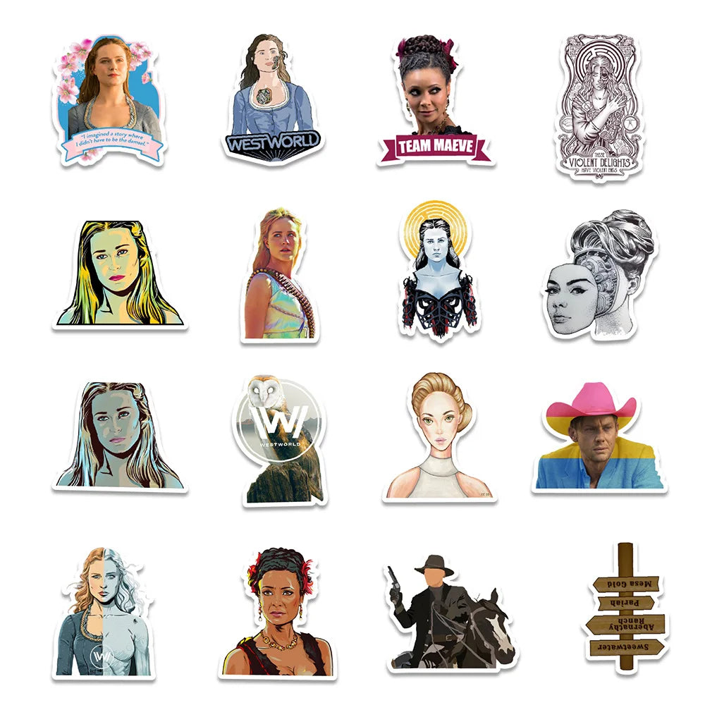 50Pcs/set Mixed Cool Classic TV Series Westworlds Science Sticker for Luggage Laptop Case Suitcase DIY Cartoon Decals Kid Toy (ONLINE ORDER ONLY)