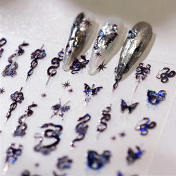 Dark Sword Coiled Snake Cross Butterfly Wing Starburst Starlight Gothic Reptile Animals Nail Art Sticker Festival Manicure Decal (ONLINE ORDER ONLY)