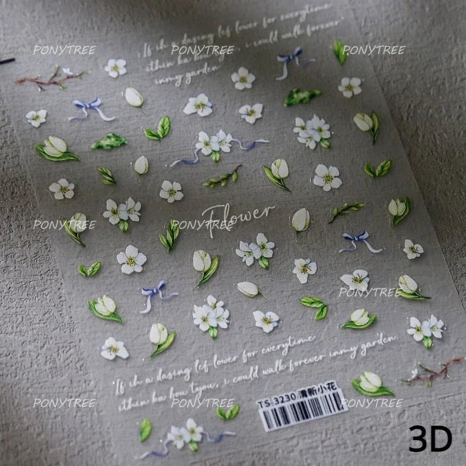 Hot Stamping Jelly All Tulips Garden Flower Bowknot Wave Lace Line Golden and Radiant Adhesive Nail Art Stickers Manicure Decals (ONLINE ORDER ONLY)
