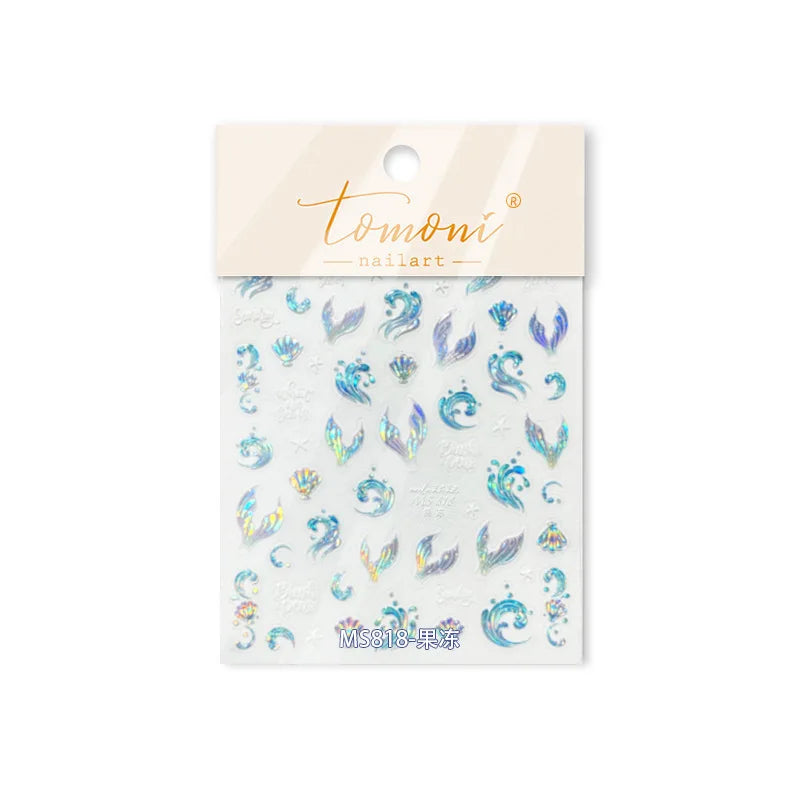 Shiny Mermaid Tail Fish Tail Sea Wave Jelly Spoondrift Shell Starfish Ocean Romantic Delicate Nail Art Stickers Manicure Decals (ONLINE ORDER ONLY)
