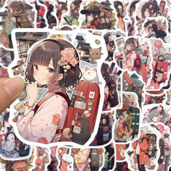 10/50pcs Japanese Sakura Kimono Anime Girl Stickers DIY Scrapbooking Notebook Album Bike Phone Car Kawaii Decorative Sticker Toy (Online Order Only)