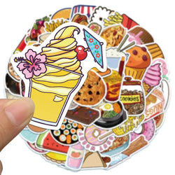 50Pcs Cartoon Gourmet Food Graffiti Stickers For Children Toys Luggage Laptop iPad Skateboard Notebook Stickers Wholesale (ONLINE ORDER ONLY)