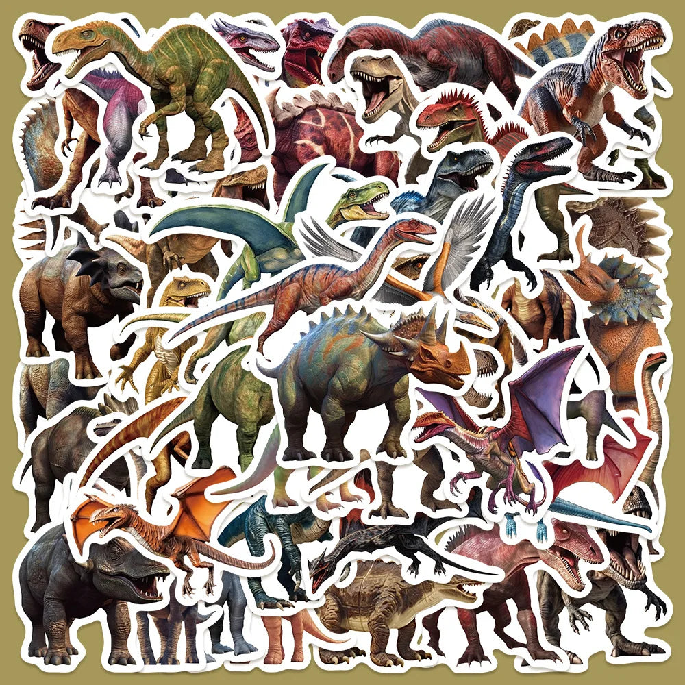 50pcs Realistic Dinosaur Stickers for Helmets, Desktops, Walls, DIY Decoration (Online Order Only)