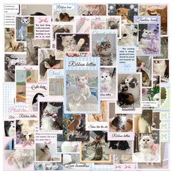 50pcs Cute Pet Cat Stickers For Kids Adults Ribbon Kitten Stickers Laptop Water Bottle Luggage Guitar Phone Waterproof Decals (Online Order Only)