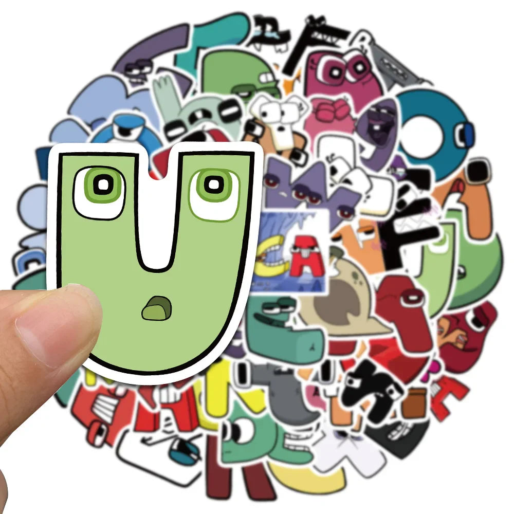 10/30/50PCS Cute Cartoon Anime Alphabet Lore Stickers For Laptop Helmet Luggage Phone Skateboard PVC Waterproof Graffiti Decals (ONLINE ORDER ONLY)