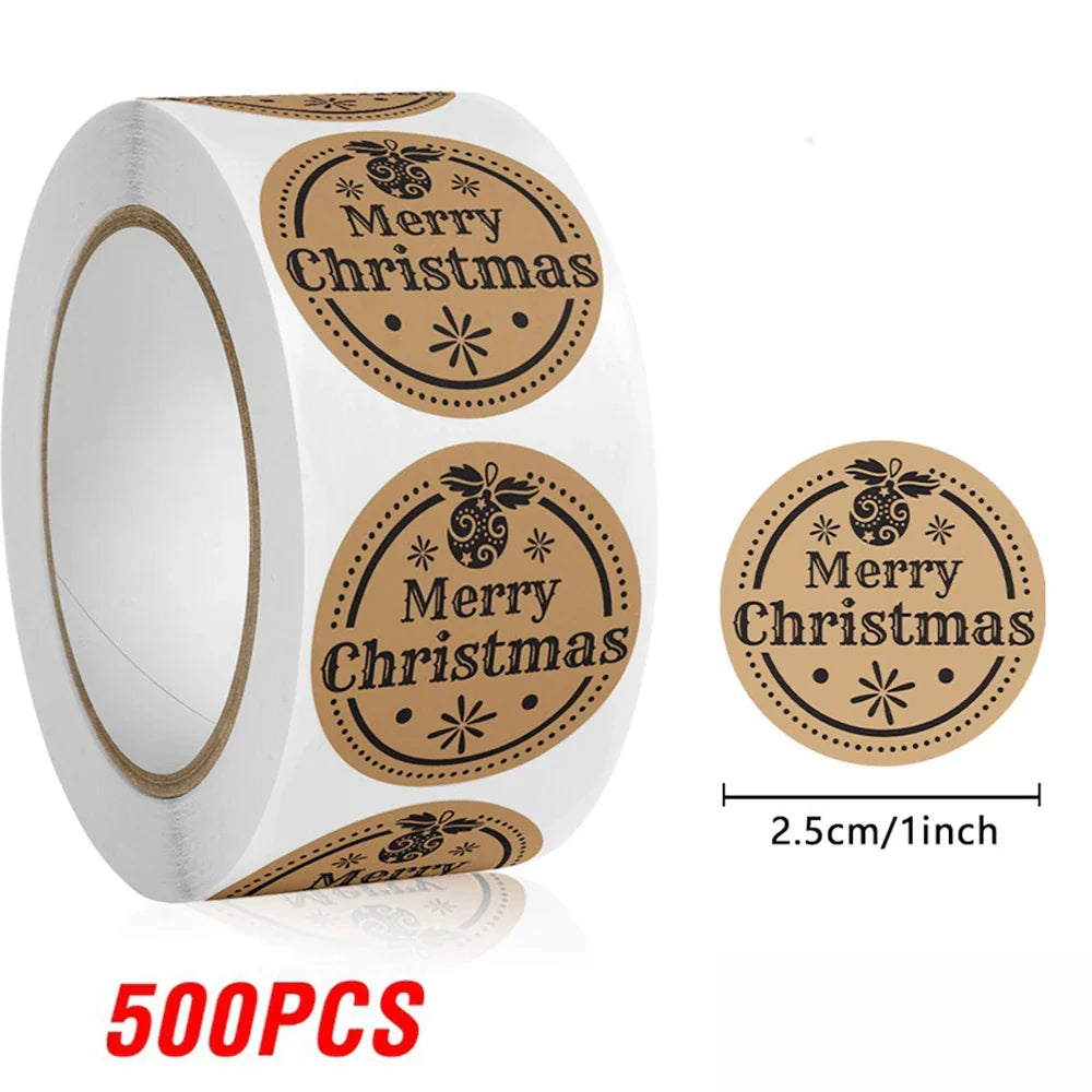 100-500pcs Merry Christmas Sticker , Round Adhesive Decoration Sticker for Cards Envelope Seal Xmas Gift Wraps Box Bags (ONLINE ORDER ONLY)