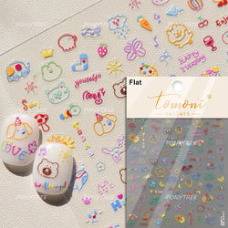 Graffiti Bear Cat Kitten Dog Puppy Bowknot Cake Tulip Note Star Cherry Cup Adhesive Nail Art Decoration Sticker Manicure Decals (ONLINE ORDER ONLY)