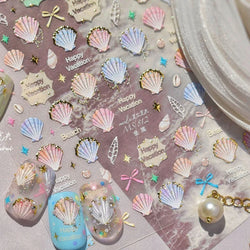 Hot Stamping Laser Shell Conch Starfish Pearl Whale Coral Dolphin Summer Beach Sea Wave Jellyfish Bubble Nail Art Stickers Decal (ONLINE ORDER ONLY)