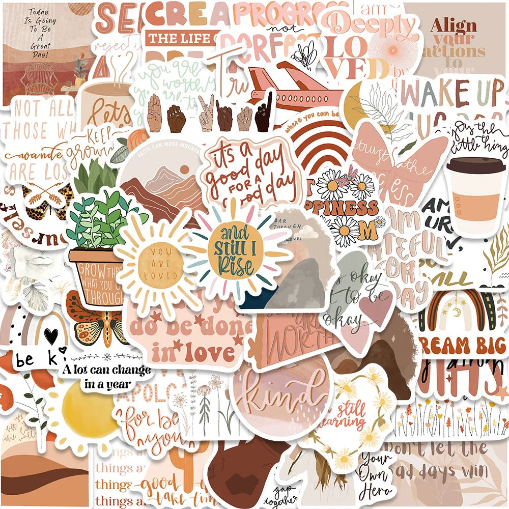 50PCS Boho Art Stickers Aesthetic Decals for Laptop, Car, Guitar, Luggage, Suitcase, Kids (Online Order Only)