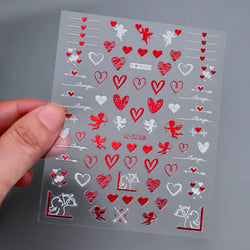 1PC Holographic Laser Heart Nail Stickers-3D Self-Adhesive Golden White Valentines Day Nail Decals For Women Nail Art Decoration (ONLINE ORDER ONLY)
