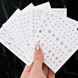 6pcs Mirror Silver Star 3D Nail Sticker Holographic Heart/Moon/Cross Design Self-Adhesive Decal Manicure Art Supplies Decoration (ONLINE ORDER ONLY)