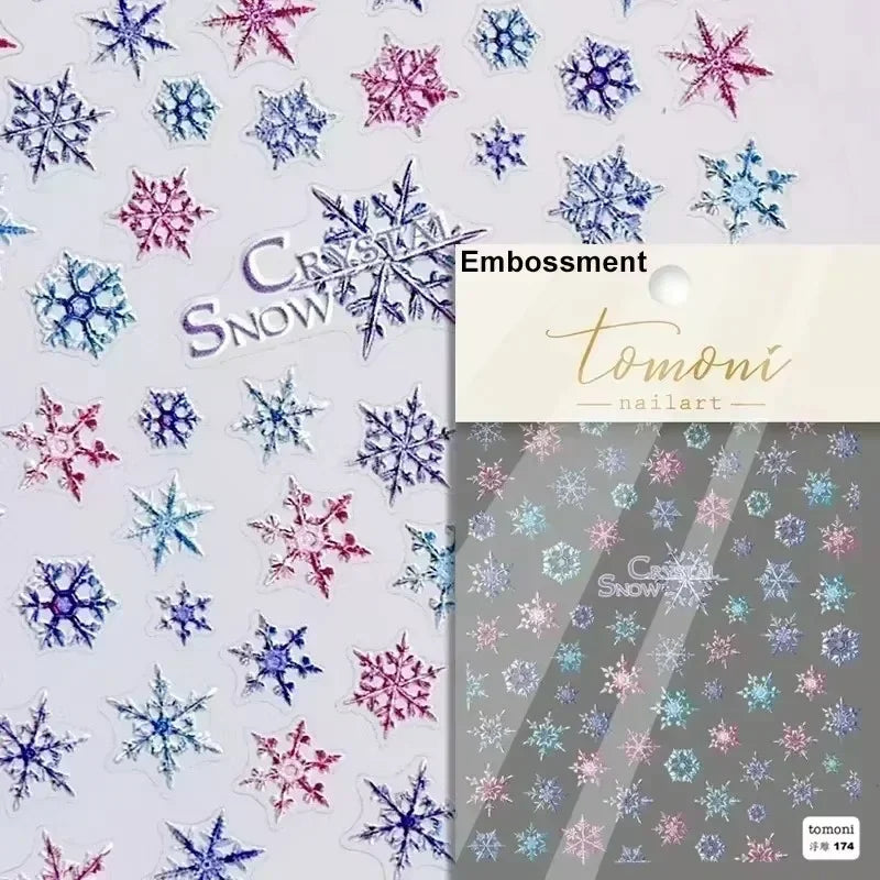Winter Christmas Crystal Delicate Hexagon Romantic Laser Silver Chic Snowflakes Self Adhesive Nail Art Sticker 5D Manicure Decal (ONLINE ORDER ONLY)