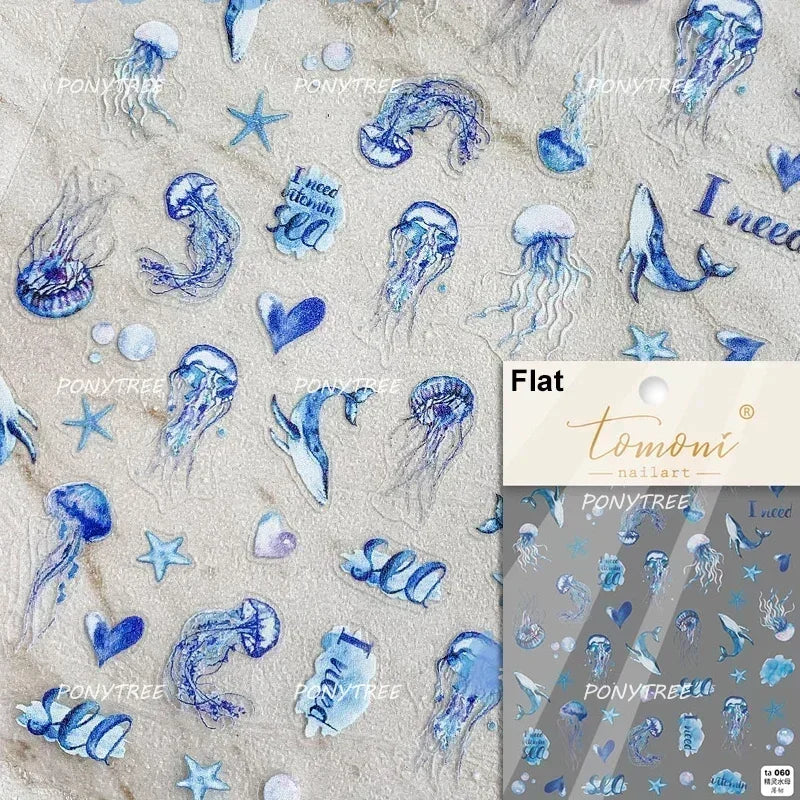 Beach Colourful Conch Dolphin Shell Starfish Jellyfish Star Summer Sea Wave Vacation Mode Water Bubble Nail Art Stickers Decals (Online Order Only)