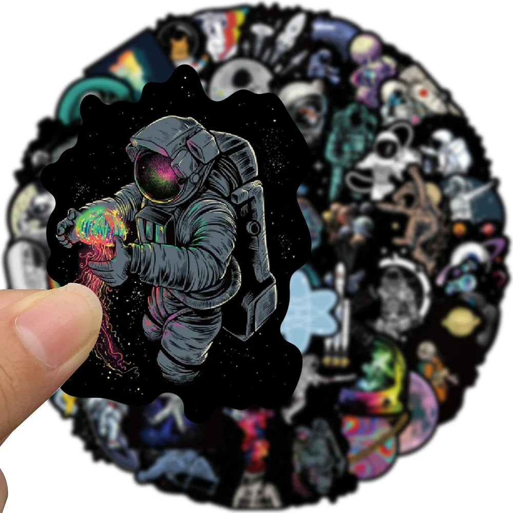 Outer Space Astronaut Stickers - 10/30/50pcs Waterproof Decals for Laptop, Skateboard, Fridge, Luggage (ONLINE ORDER ONLY)