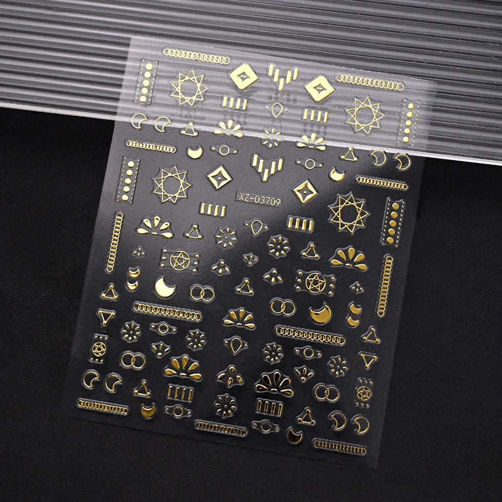 1pc 3D Gradient French Nail Stickers with Crown & Tassel Design Gold Silver Lines Self-Adhesive Nail Art Waterfall Manicure Foil (Online Order Only)